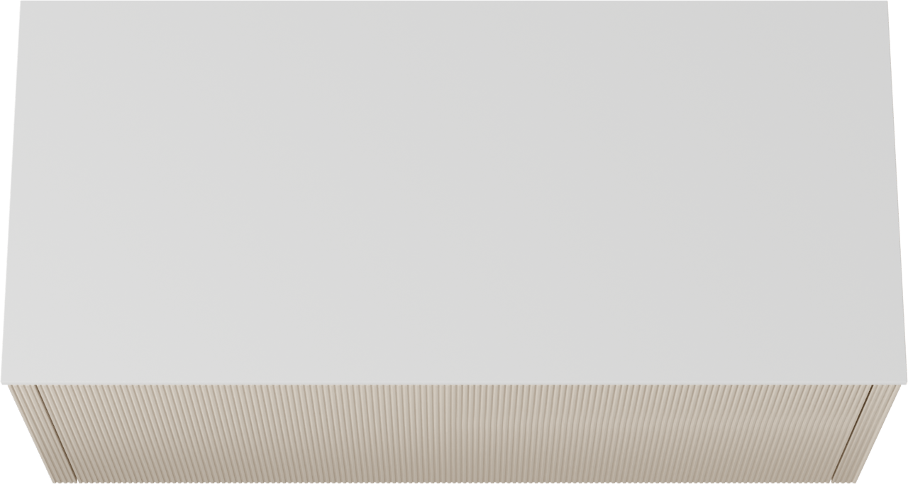 Balmani Eclips zwevend badkamermeubel 120 x 55 cm Sandbeige met Stretto enkel of dubbel tablet in Solid Surface mat wit, Verticale symmetrische rechte ribbel