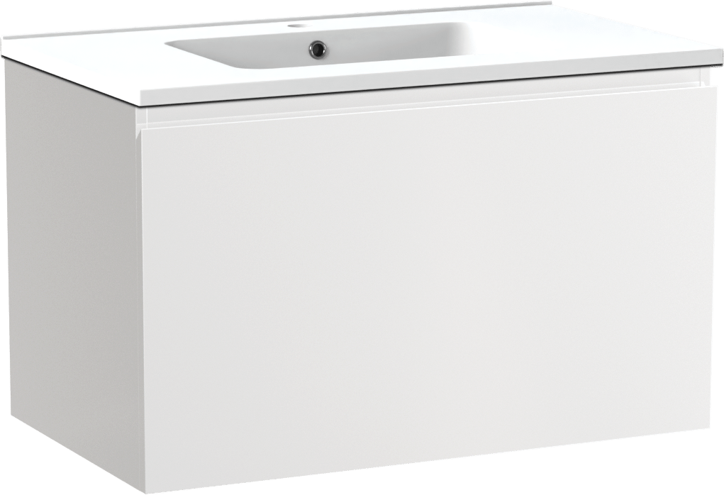 Linie Lado zwevend badkamermeubel 80 x 46 cm glanzend wit met Vano enkele wastafel in composietmarmer mat wit