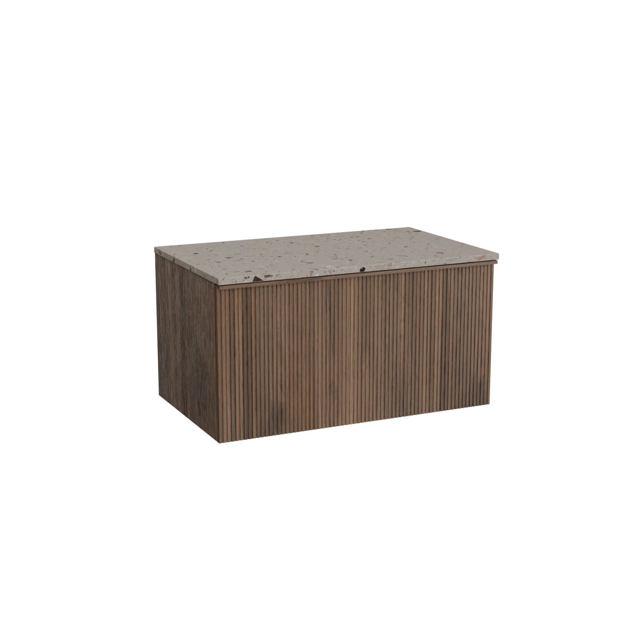 Balmani Forma meuble salle de bains suspendu 90 x 55 cm noyer américain avec Stretto tablette simple en terrazzo greige terrazzo, Nervure droite symétrique verticale