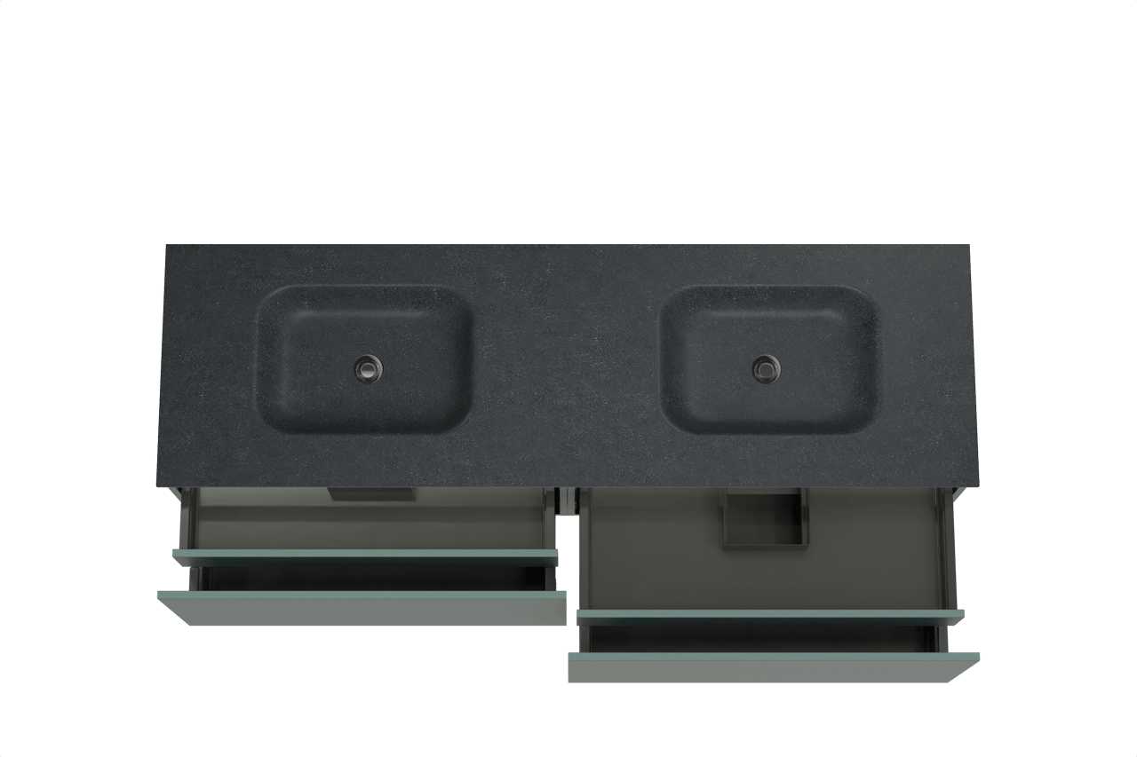 Balmani Sfera hängendes Möbelstück Set: 180 x 55 cm, Forest, mit Tablo Arcato Doppelwaschtisch, Schwarzes Granit