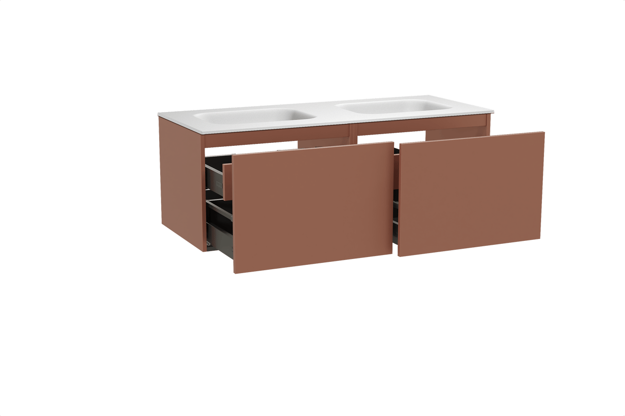 Balmani Sfera hängendes Möbelstück Set: 135 x 55 cm, Cotto, mit Tablo Arcato Doppelwaschtisch, Solid Surface Weiß matt