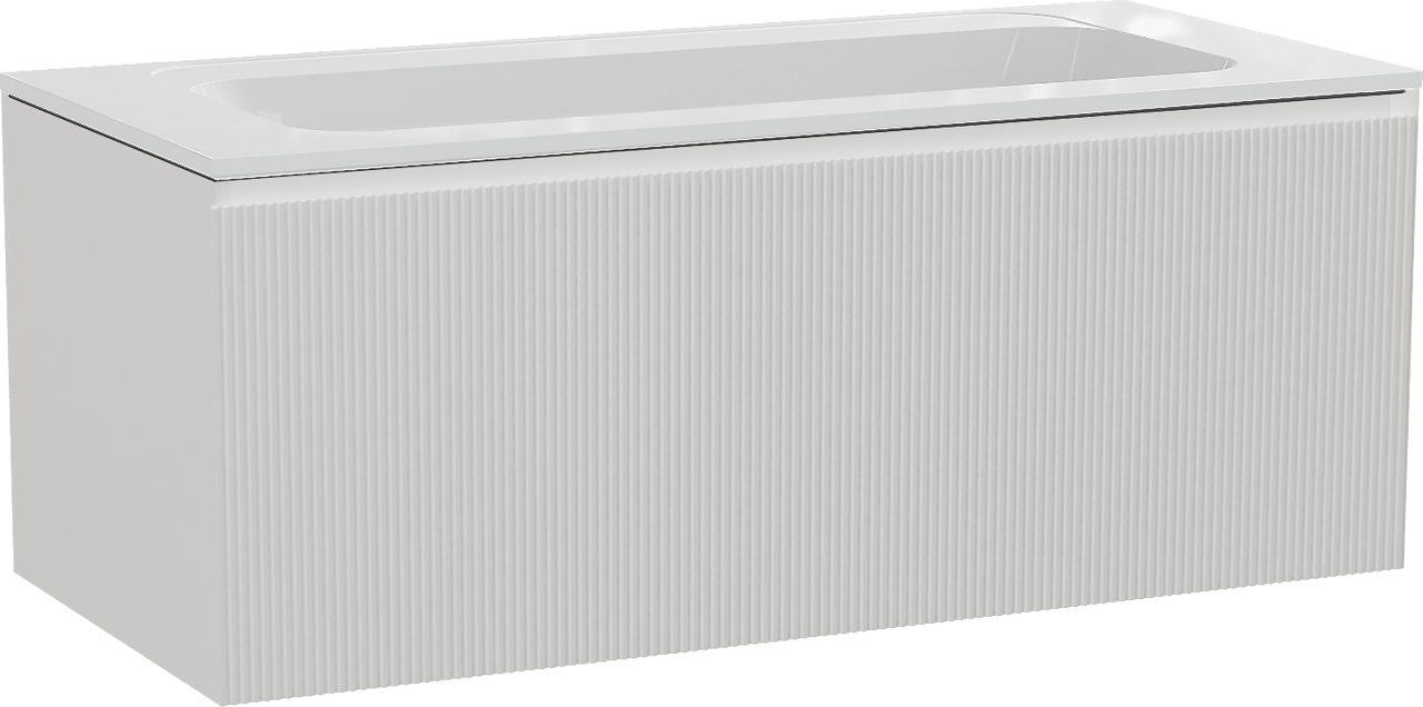 Balmani Fila zwevend badmeubel 120 x 55 cm mat wit met Tablo Strada enkele wastafel in composietmarmer hoogglans wit, Verticale symmetrische rechte ribbel