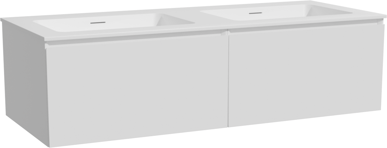 Storke Edge zwevend badmeubel 130 x 52 cm hoogglans wit met Mata dubbele wastafel in solid surface mat wit