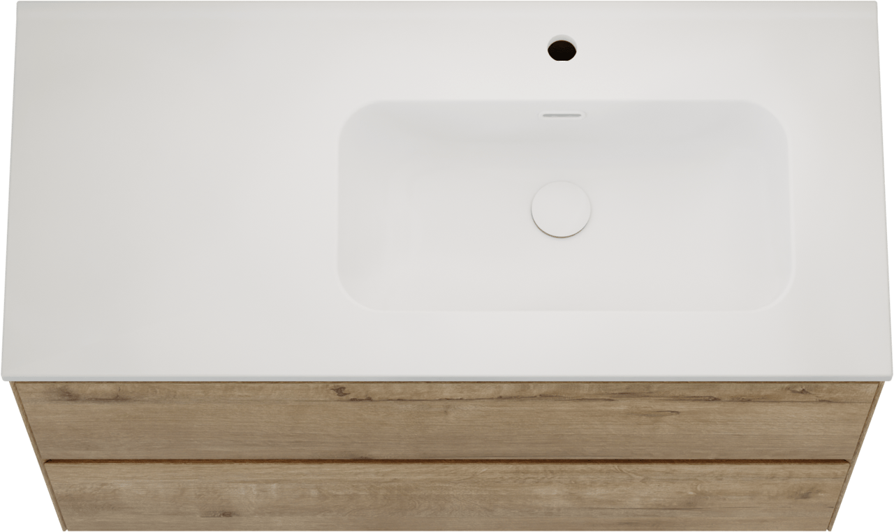 Balmani Mitra Compact meuble salle de bains suspendu 100 x 46 cm chêne brut avec Nostra vasque asymétrique droite en porcelaine blanc mat