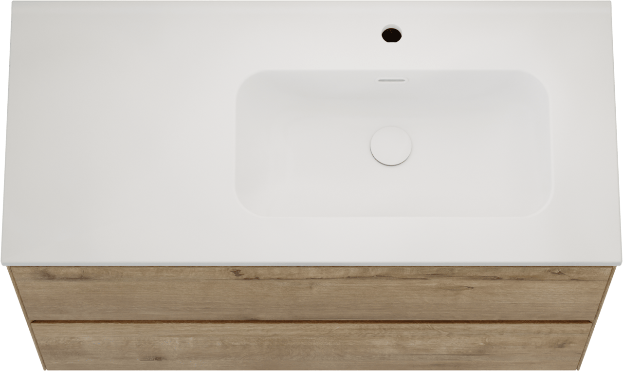 Balmani Mitra Compact hängendes Möbelstück Set: 100 x 46 cm, Eiche Rau, mit Nostra Waschtisch rechts Keramik Weiβ matt
