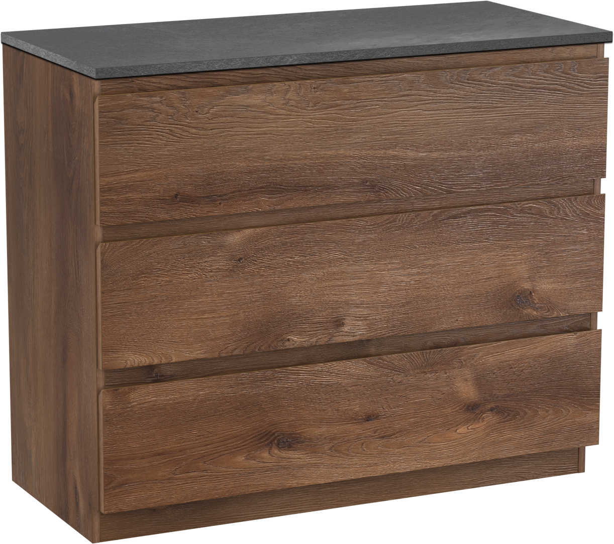 Linie Lado freistehendes Möbelstück Set: 100 x 46 cm, Braune Eiche, mit Lado Einzel- oder Doppel Waschtischplatte, Melamin Schiefergrau