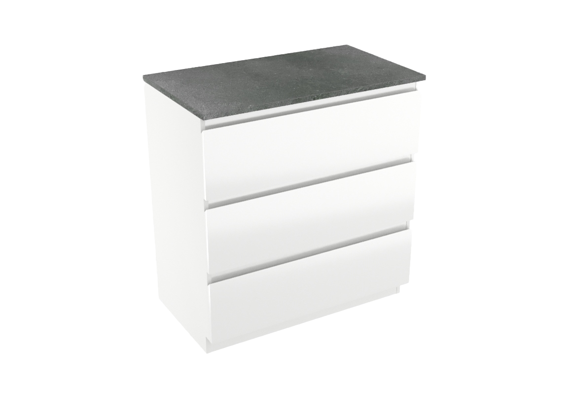 Linie Lado meuble salle de bains à poser 80 x 46 cm blanc brillant avec Lado tablette simple en mélaminé ardoise gris