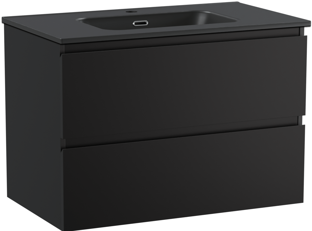 Linie Lado meuble salle de bains suspendu 80 x 46 cm noir mat avec Baro plan simple en porcelaine noir mat