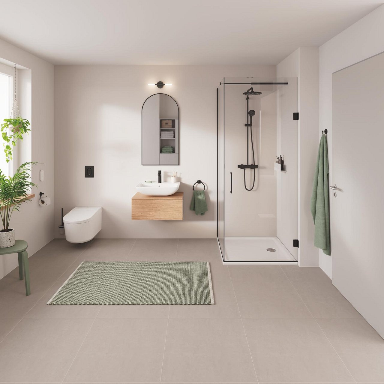 Grohe Vitalio Start Regendusche Duschsystem mit Thermostatbatterie: Wandmontage, Schwarz Matt
