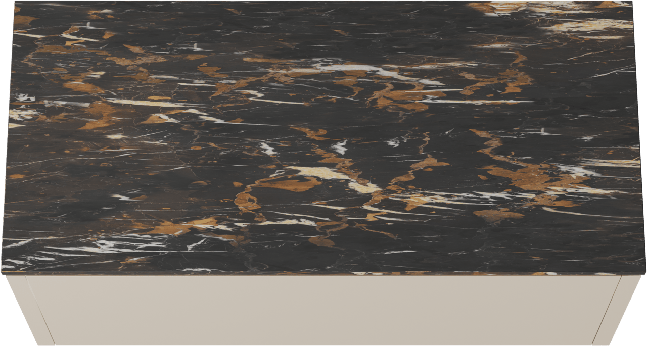 Balmani Eclips zwevend badkamermeubel 120 x 55 cm Sandbeige met Stretto enkel tablet in Portoro Gold marmer