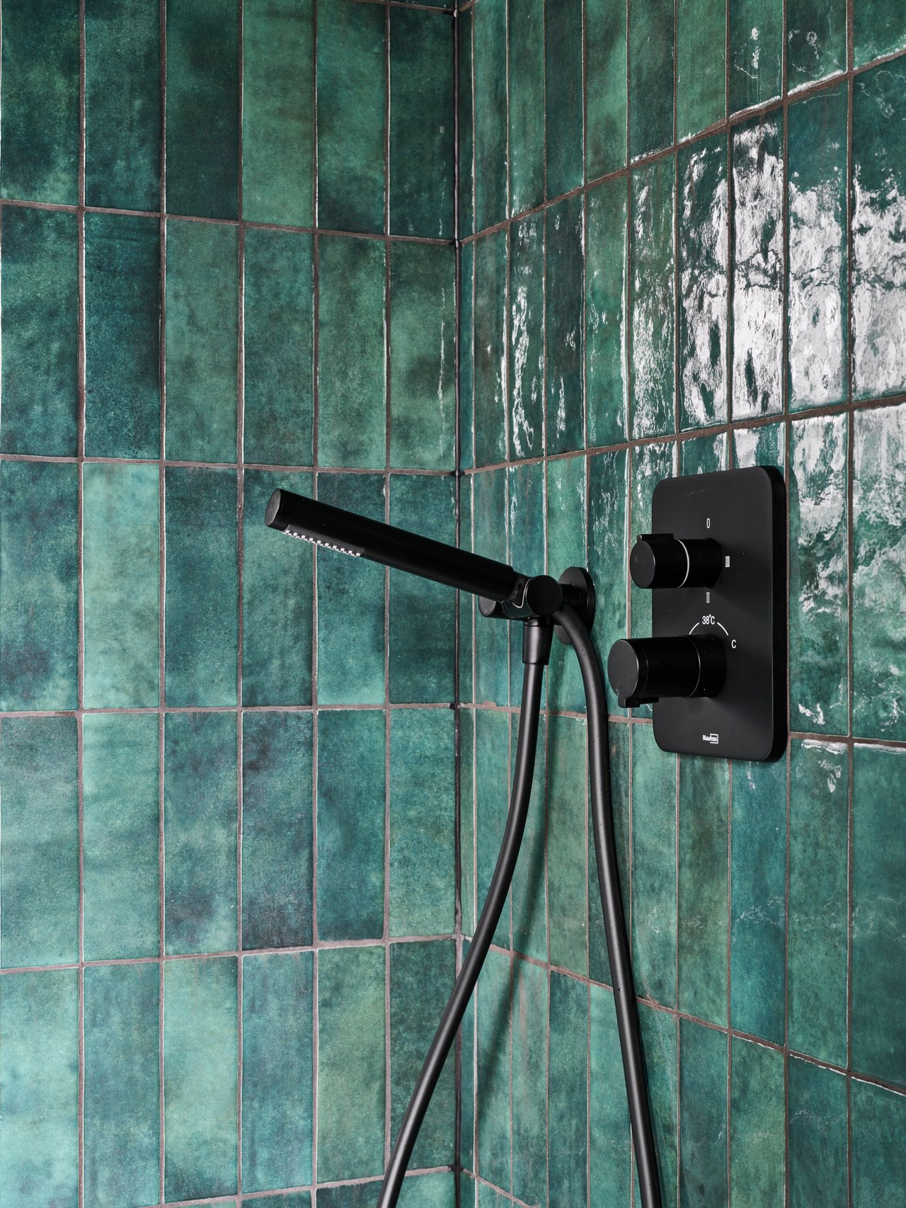 Blaufoss Round douchekop met doucheslang en aansluiting 1 straalsoort Mat Zwart