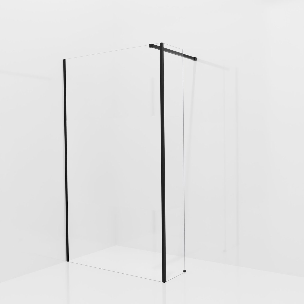 Balmani Modular Walk-In Dusche mit fester Seitenwand: 120 x 200 cm, Klarglas mit mattiertem Streifen, inklusive Coating, Profil Schwarz matt