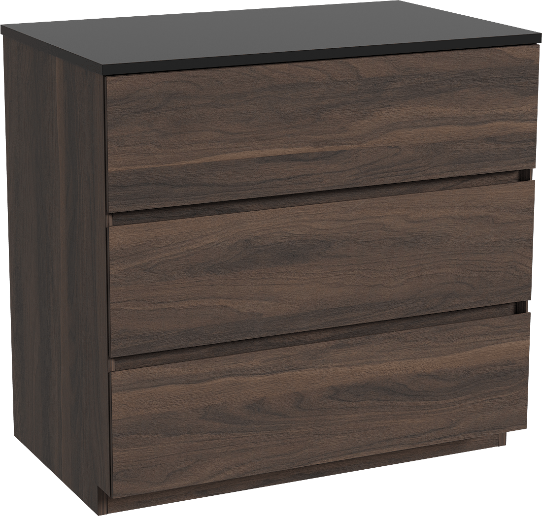 Storke Edge freistehendes Möbelstück Set: 85 x 52 cm, Nussbaum, mit Panton Einzel Waschtischplatte, Pulverbeschichtetes MDF Schwarz matt