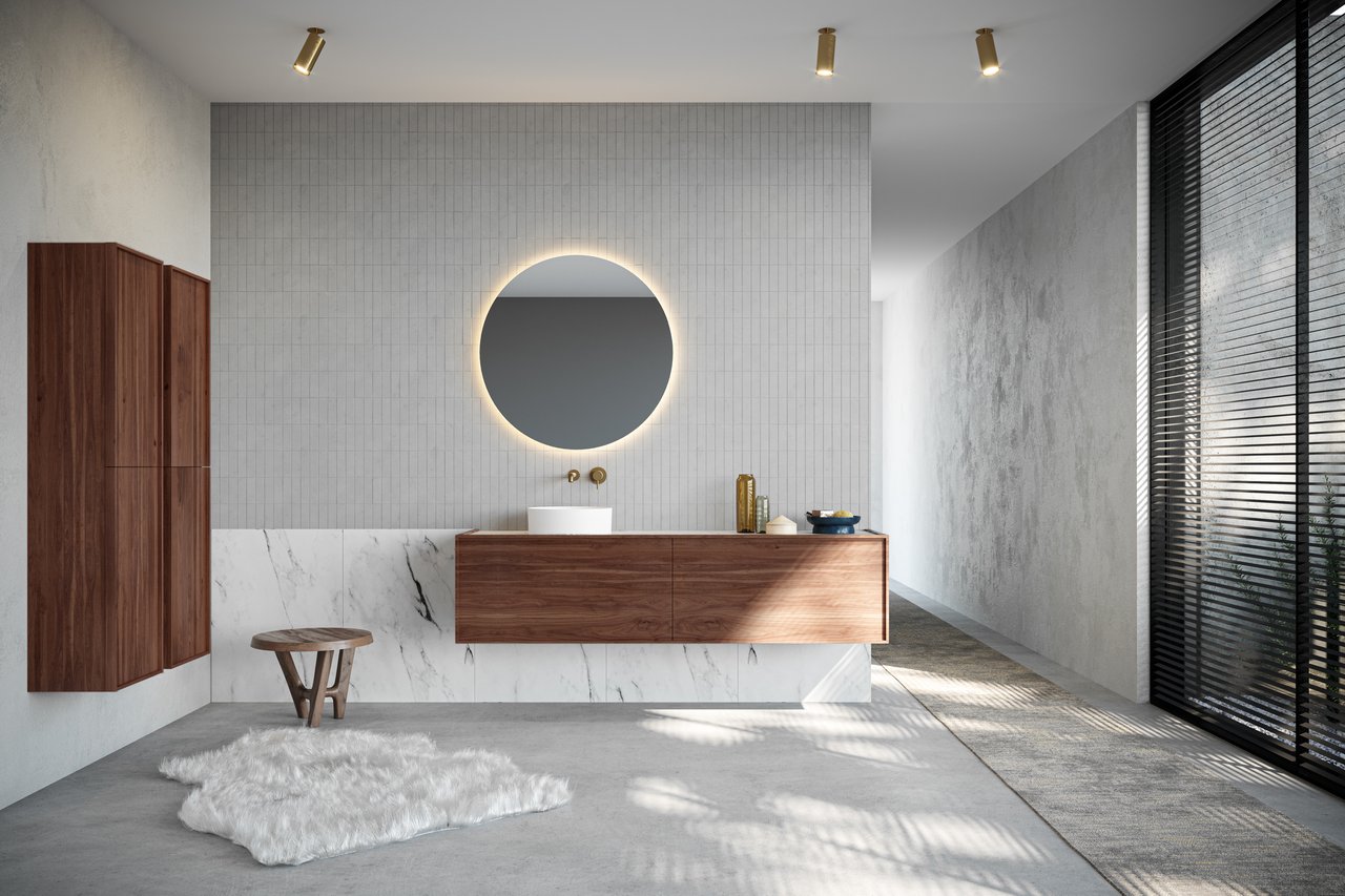 Balmani Quadro zwevende wastafelonderkast 184 x 53 cm Amerikaans notenhout 4 lades