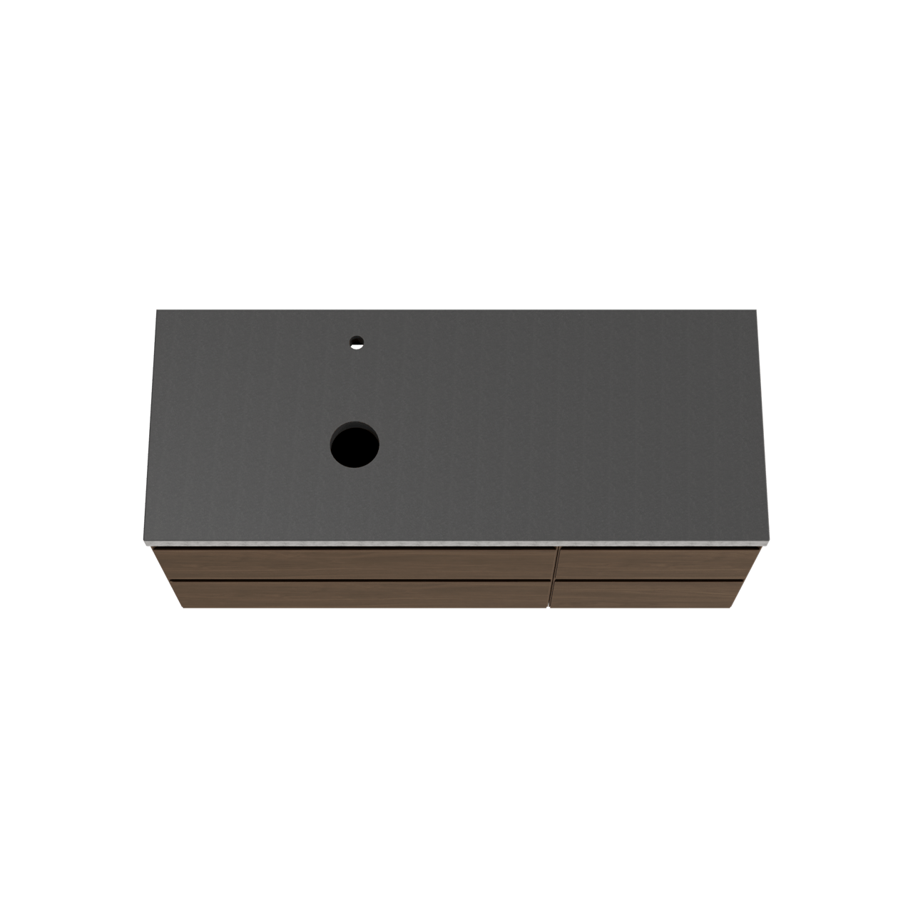 Balmani Mitra hängendes Möbelstück Set: 135 x 55 cm, Amerikanischer Nussbaum, mit Rock Waschtisch links, Schwarzes Granit