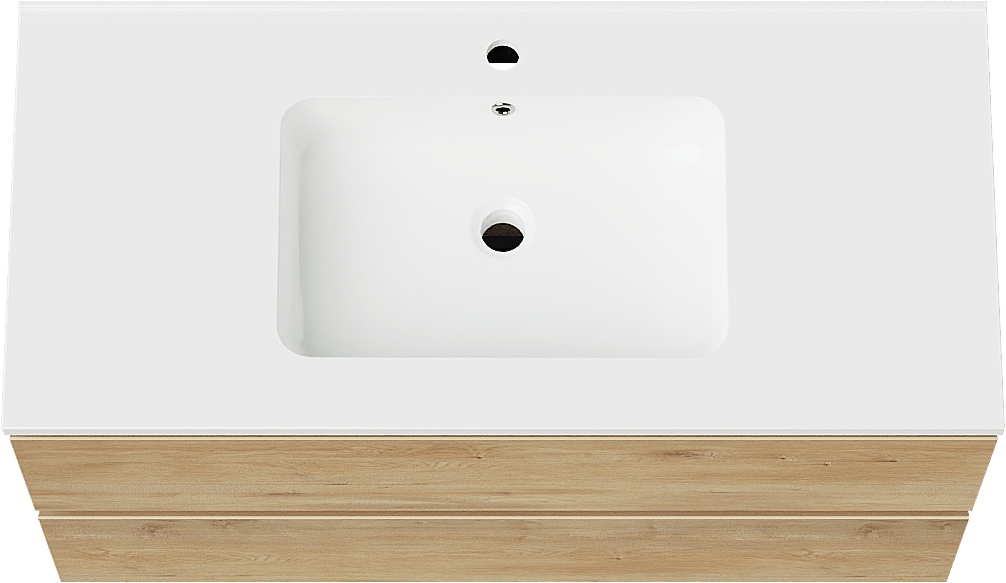 Linie Lado meuble salle de bains suspendu 100 x 46 cm chêne naturel avec Vano plan simple en marbre composite blanc brillant