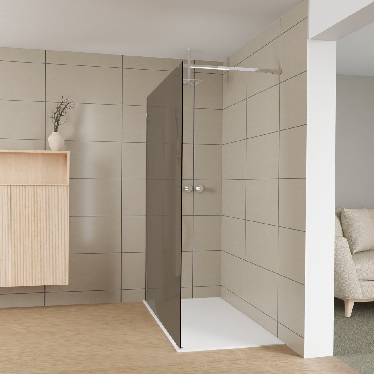 Balmani Modular Walk-In Dusche: 160 x 200 cm, Rauchglas, Profil Chrom glänzend