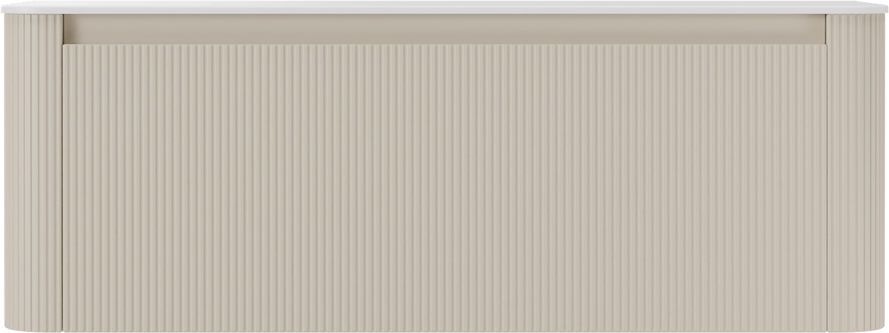 Storke Soft meuble salle de bains suspendu 140 x 46 cm Sand mat avec Tavola Soft tablette simple ou double vasque en Solid Surface blanc mat, Nervure droite symétrique verticale