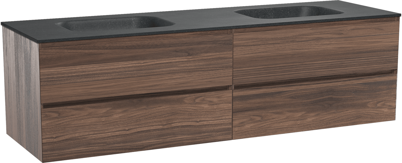 Balmani Mitra meuble salle de bains suspendu 180 x 55 cm noyer avec Tablo Arcato double vasque en granit noir
