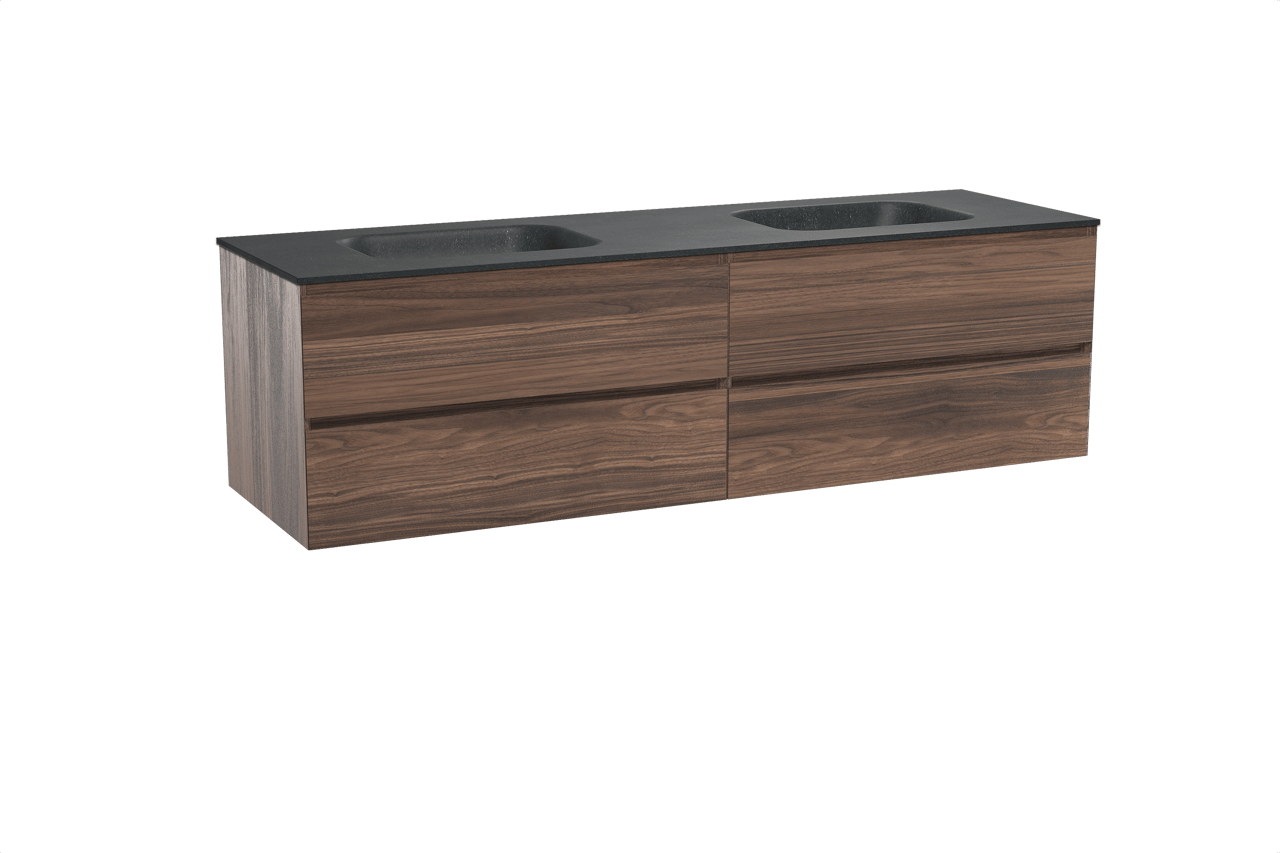 Balmani Mitra meuble salle de bains suspendu 180 x 55 cm noyer avec Tablo Arcato double vasque en granit noir