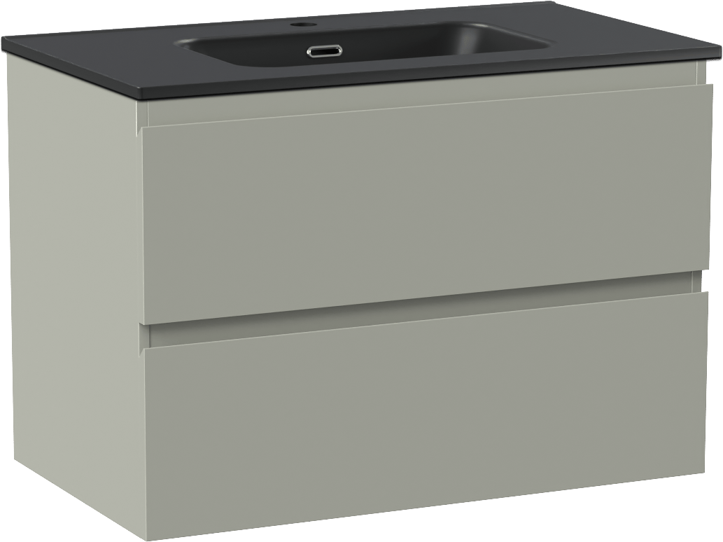 Linie Lado zwevend badmeubel 80 x 46 cm greige met Baro enkele wastafel in porselein mat zwart