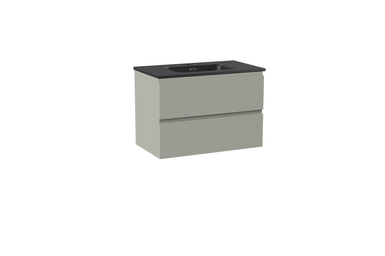 Linie Lado hängendes Möbelstück Set: 80 x 46 cm, Greige, mit Baro Einzelwaschtisch, Porzellan Schwarz matt