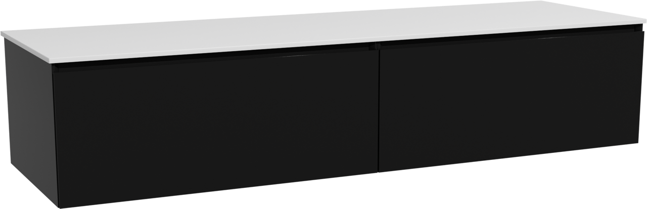 Storke Edge hängendes Möbelstück Set: 170 x 52 cm, Schwarz matt, mit Tavola Einzel- oder Doppel Waschtischplatte, Solid Surface Weiß matt