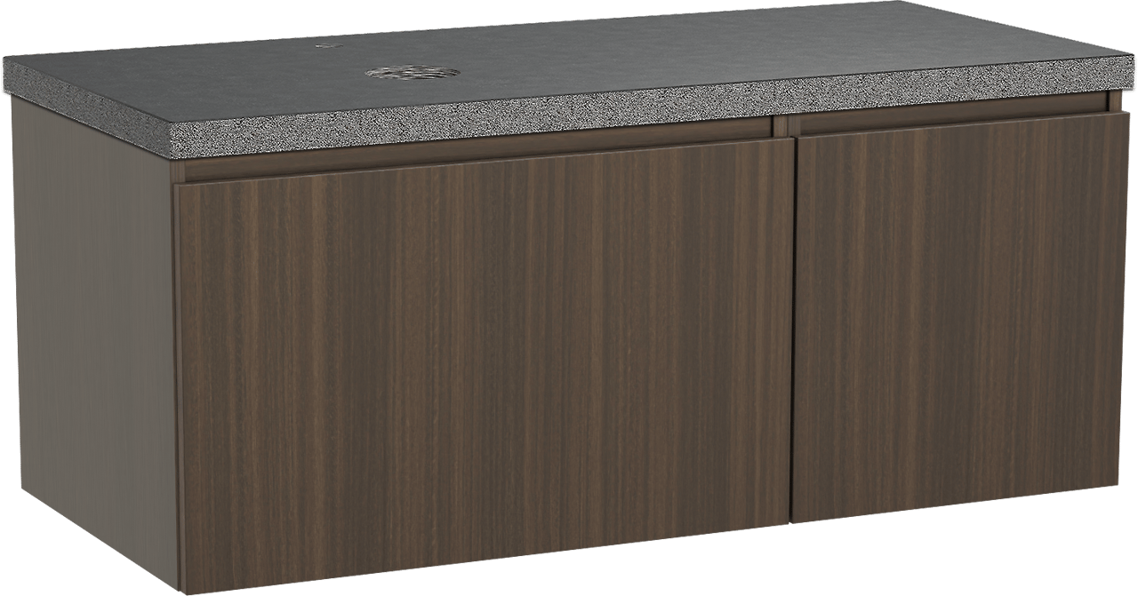 Balmani Sfera meuble salle de bains suspendu 120 x 55 cm eucalyptus avec Rock plan vasque asymétrique à gauche en granit noir