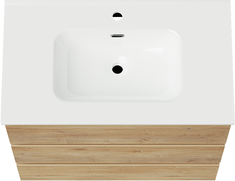 Linie Lado staand badkamermeubel 80 x 46 cm natuur eik met Baro enkele wastafel in porselein glanzend wit