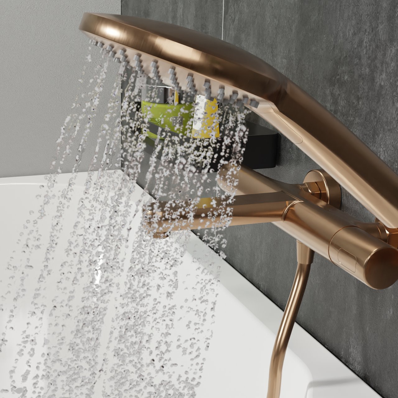 Blaufoss Round douchekop met slang 3 straalsoorten Brushed Rosegold