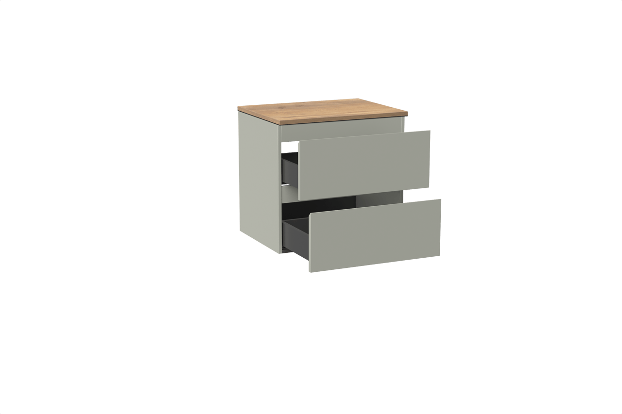 Linie Lado hängendes Möbelstück Set: 60 x 46 cm, Greige, mit Lado Einzel Waschtischplatte, Melamin Naturbelassene Eiche