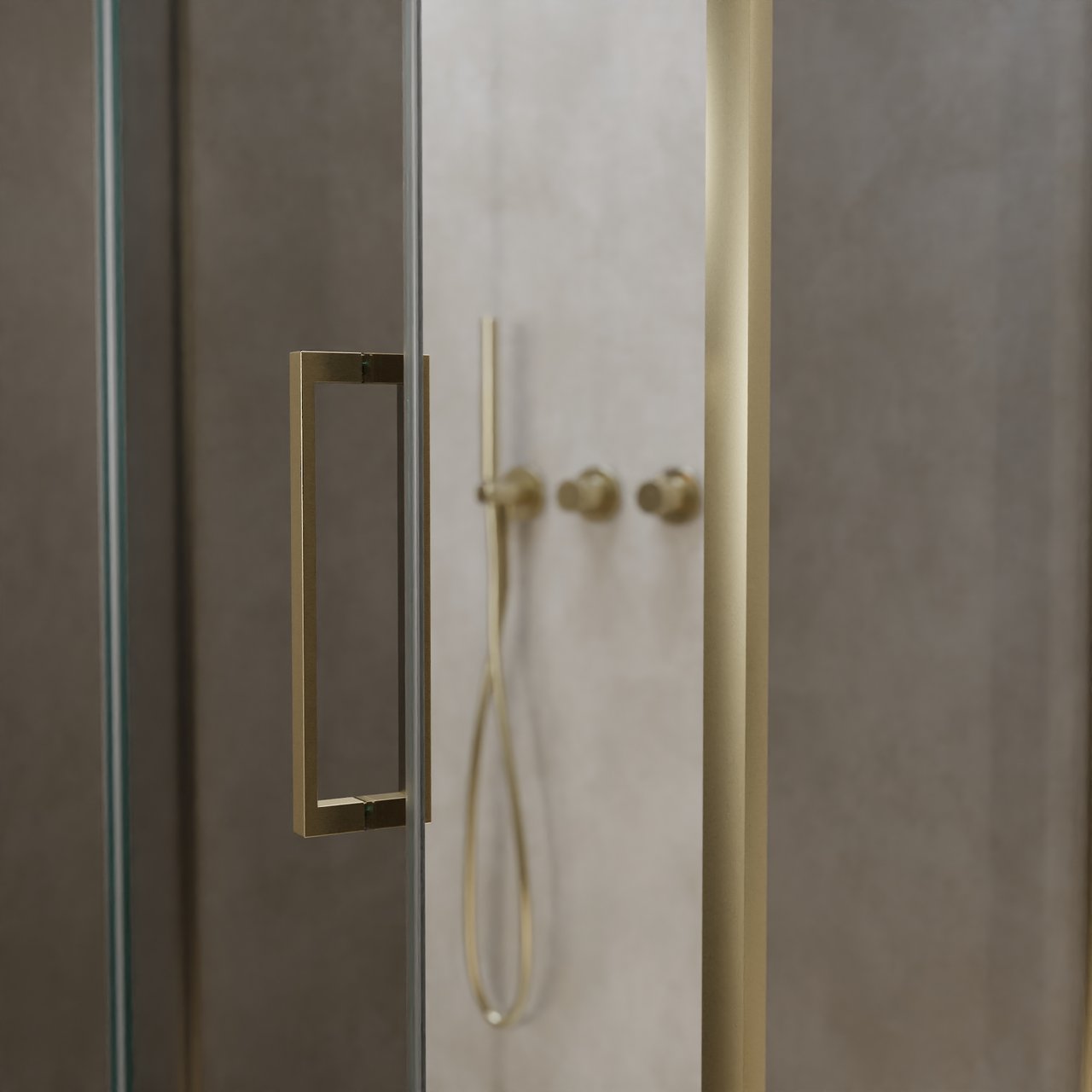 Balmani Senses Design Eckdusche: Drehtür (Links) mit fixierte Seitenwand, 100 x 80 cm, Reflex-Spiegelglas, Profil Brushed Champagner Gold, inklusive Coating