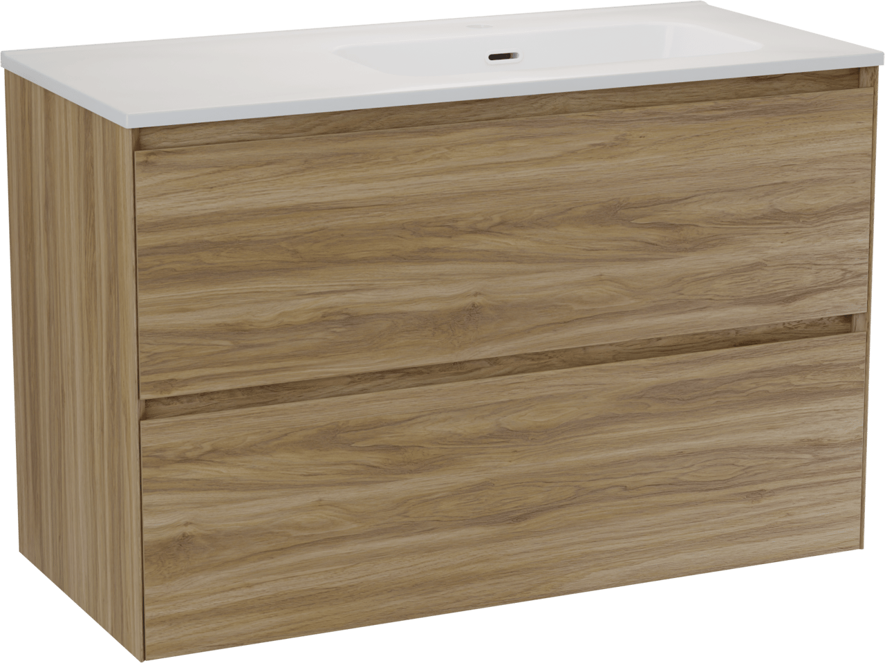 Balmani Mitra Compact meuble salle de bains suspendu 100 x 46 cm chêne sauvage avec Nostra vasque asymétrique droite en porcelaine blanc brillant