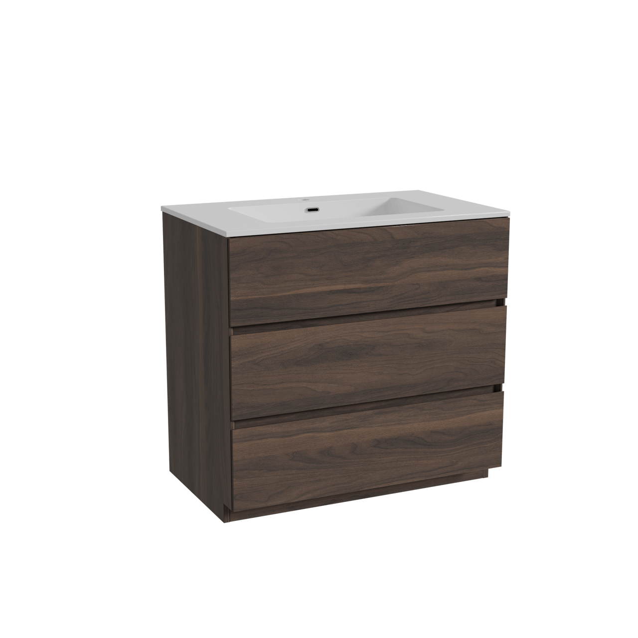 Storke Edge freistehendes Möbelstück Set: 85 x 52 cm, Nussbaum, mit Diva Einzelwaschtisch, Marmorkomposit Weiß glänzend