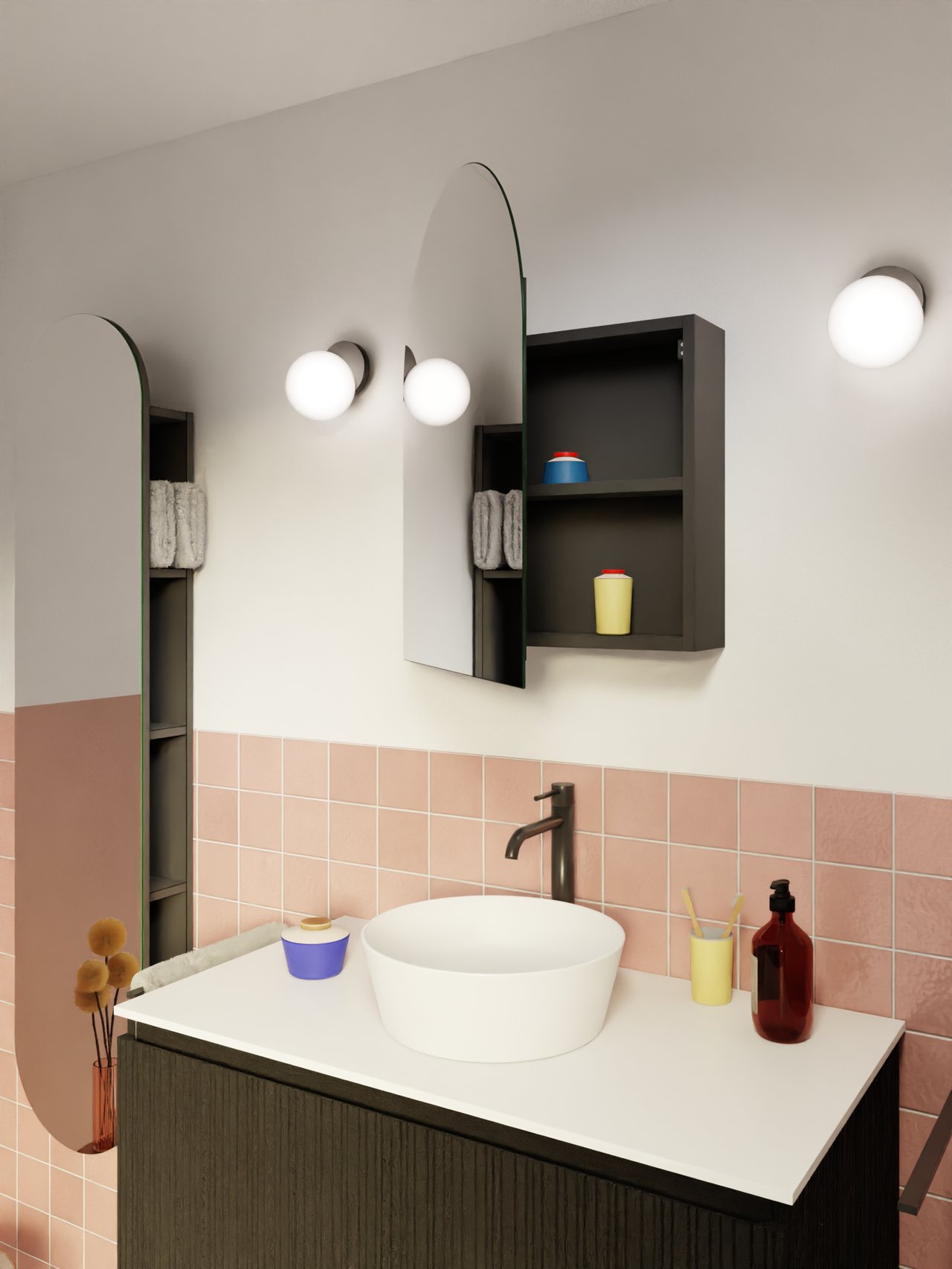 Storke Spiegelschrank Bad: Rund (Bogen), 55 x 70 cm, Schwarz Matt