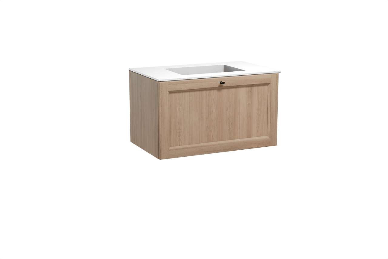Balmani Lemon meuble salle de bains suspendu 90 x 55 cm chêne vieilli avec Tablo Stretto plan simple en solid surface blanc mat
