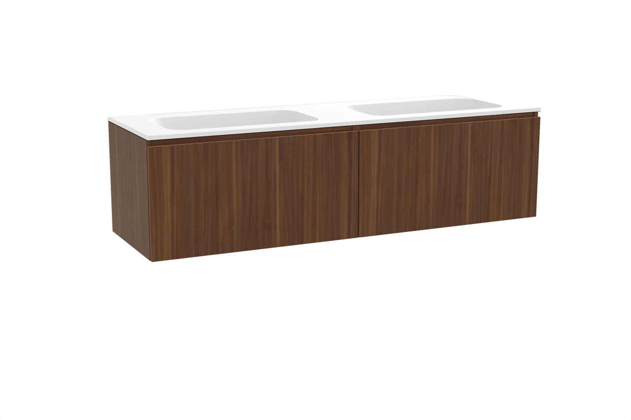 Balmani Sfera meuble salle de bains suspendu 180 x 55 cm noyer américain avec Tablo Strada double vasque en marbre composite blanc mat