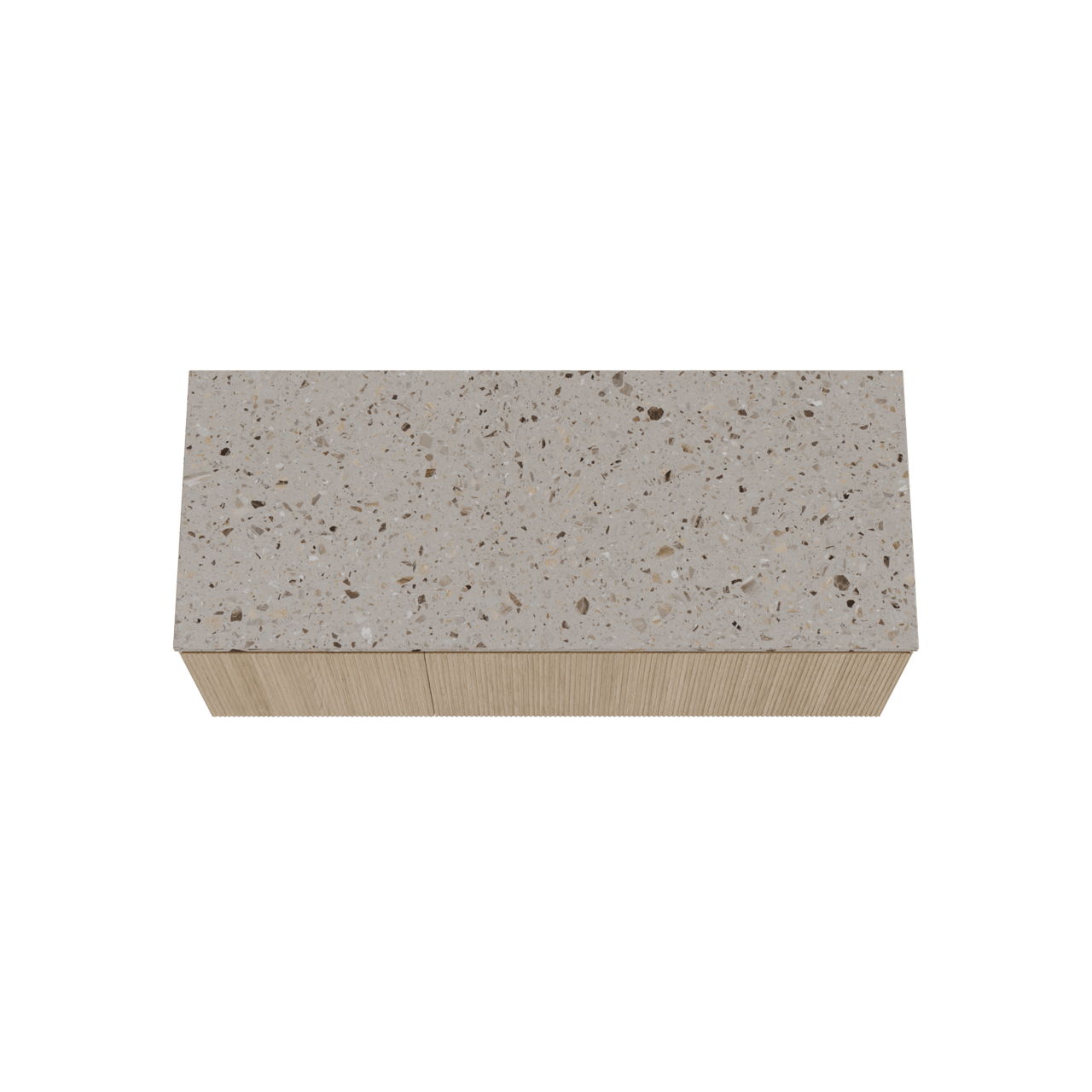Balmani Fila zwevend badkamermeubel 135 x 55 cm natuur eik met Stretto enkel of dubbel tablet in terrazzo greige terrazzo, Verticale symmetrische rechte ribbel