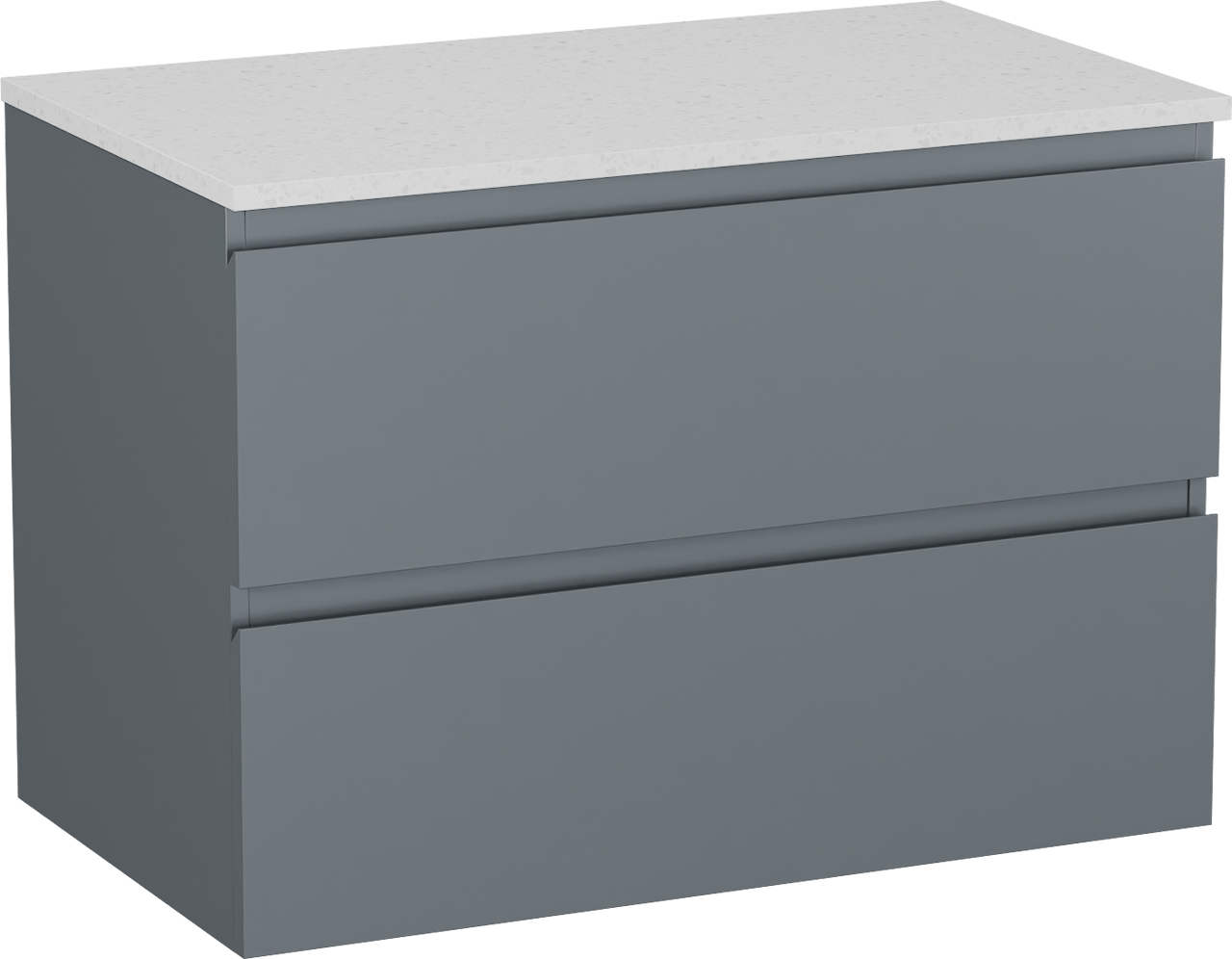 Linie Lado meuble salle de bains suspendu 80 x 46 cm bleu anthracite avec Lado tablette simple en mélaminé terrazzo blanc