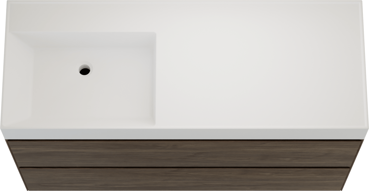 Balmani Mitra Compact meuble salle de bains suspendu 120 x 46 cm Noyer américain avec Argila vasque asymétrique gauche en marbre composite blanc mat