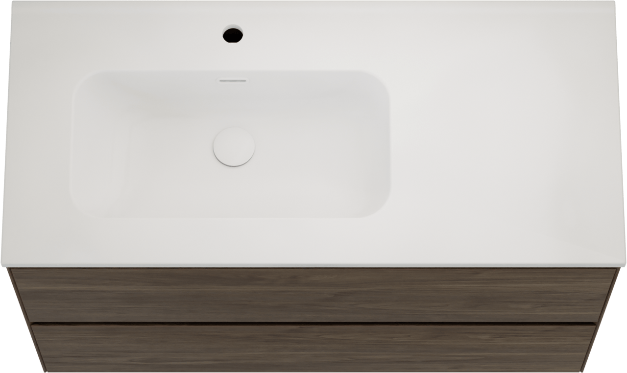 Balmani Mitra Compact hängendes Möbelstück Set: 100 x 46 cm, Amerikanischer Nussbaum, mit Nostra Waschtisch links Keramik Weiβ matt