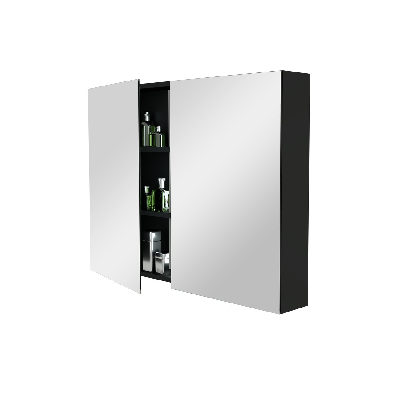 Storke Reflecta Spiegelschrank Bad: 100 x 75 cm, Schwarz Matt