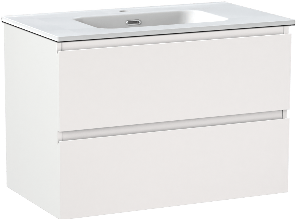 Linie Lado meuble salle de bains suspendu 80 x 46 cm blanc mat avec Baro plan simple en porcelaine blanc mat