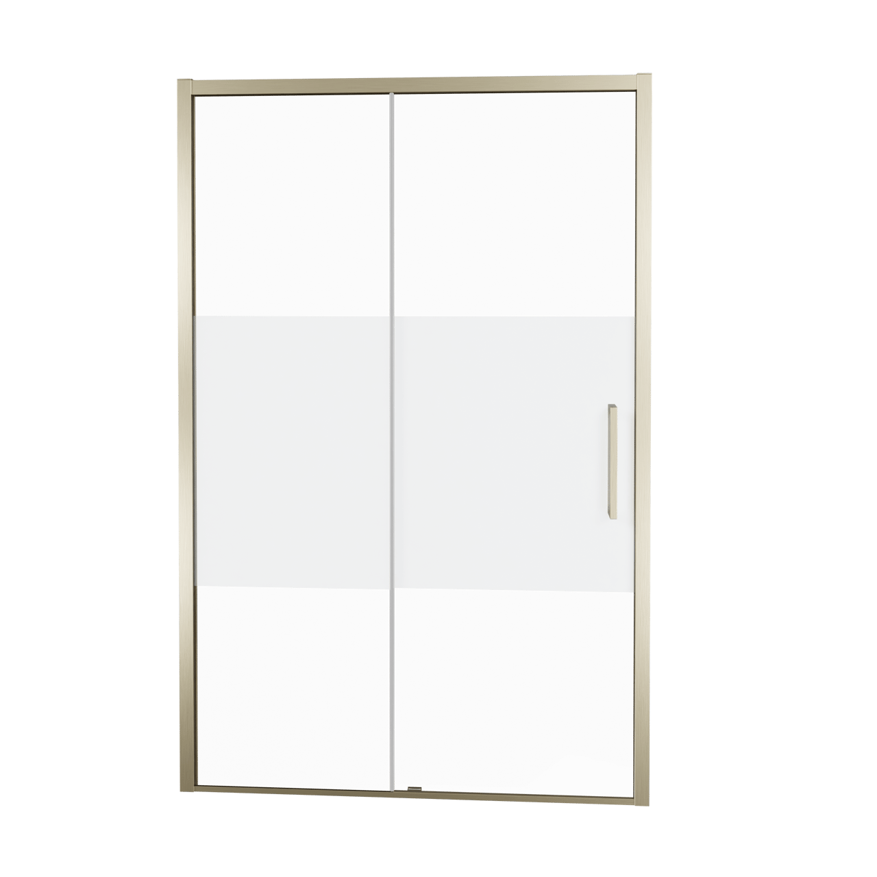 Balmani Senses Design Dusche Schiebetür, Links, 140 cm x 210 cm, Klarglas mit mattiertem Streifen, Profil Brushed Champagner Gold