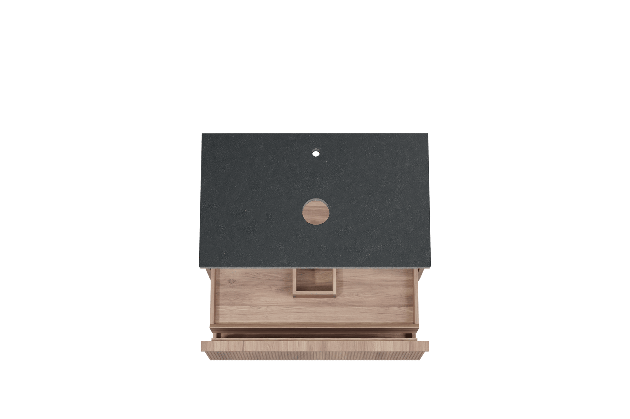 Balmani Forma meuble salle de bains suspendu 90 x 55 cm teck avec Rock tablette simple en granit noir, Nervure gauche symétrique verticale