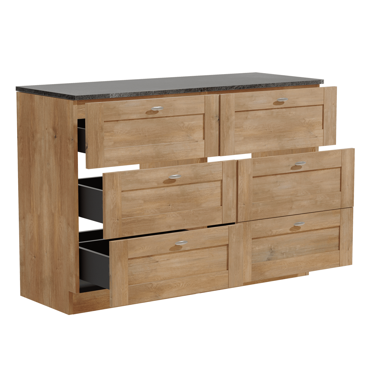 Linie Classo freistehendes Möbelstück Set: 120 x 46 cm, Naturbelassene Eiche, mit Lado Einzel- oder Doppel Waschtischplatte, Melamin Schiefergrau