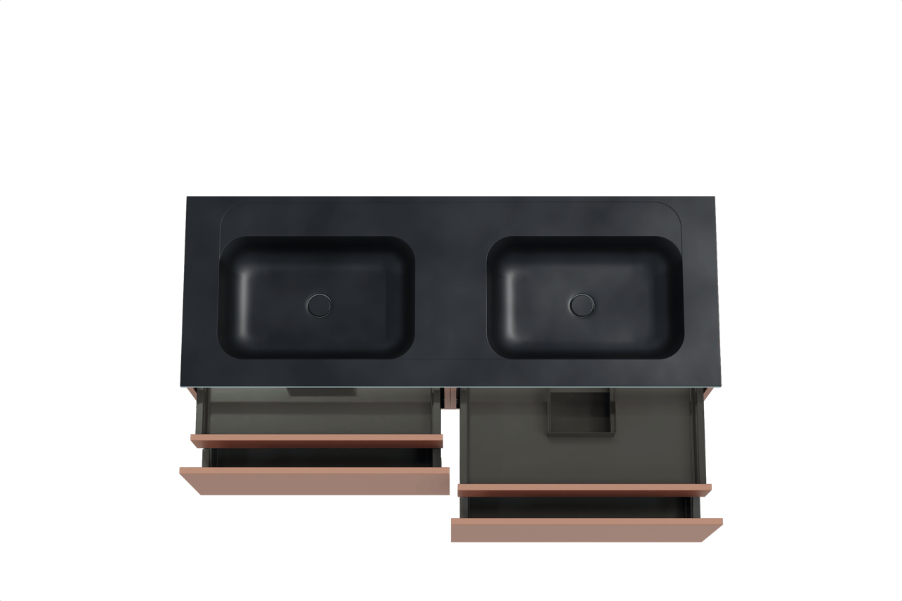 Balmani Sfera meuble salle de bains suspendu 150 x 55 cm cotto avec Tablo Strada double vasque en marbre composite noir mat