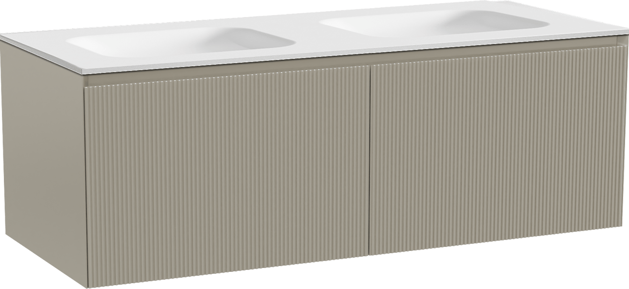 Balmani Fila meuble salle de bains suspendu 135 x 55 cm gris pierre avec Tablo Arcato double vasque en solid surface blanc mat, Nervure droite symétrique verticale
