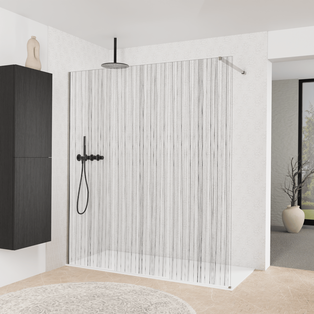 Balmani Modular inloopdouche: 180 x 200 cm, Mikado, Brushed Inox profielen