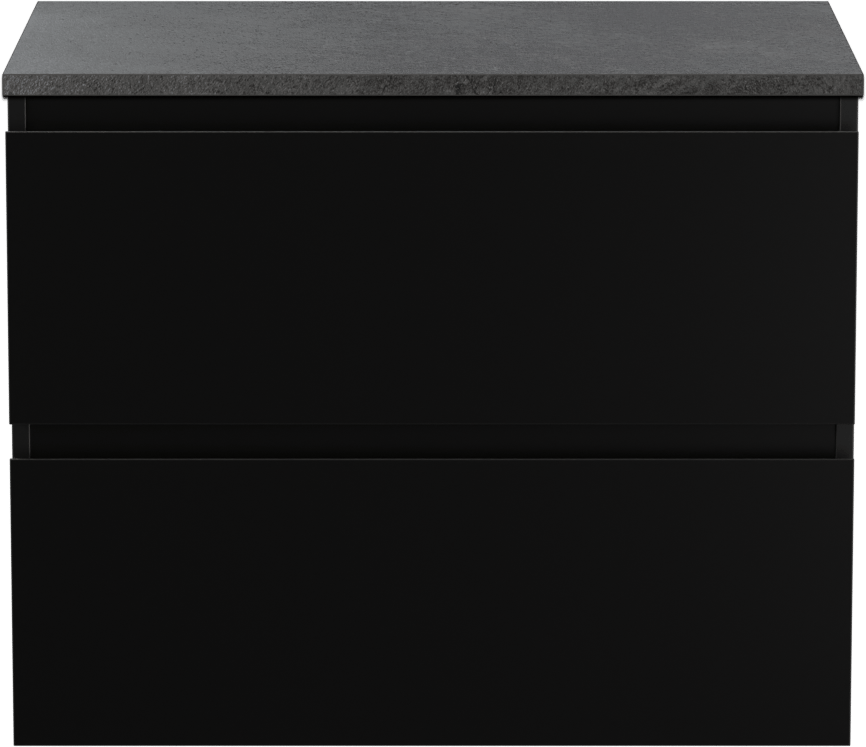 Linie Lado hängendes Möbelstück Set: 70 x 46 cm, Schwarz matt, mit Lado Einzel Waschtischplatte, Melamin Schiefergrau